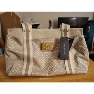 Tommy Hilfiger Beige Monogram Tote Bag Canvas Shoulder Bag NWT Large